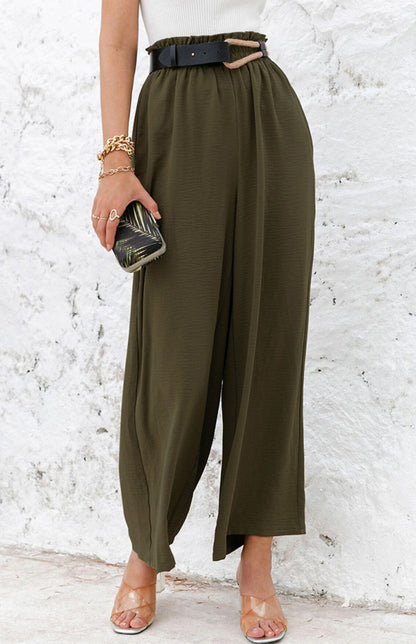 Pantalones casuales rectos ajustados de cintura alta y pierna ancha 