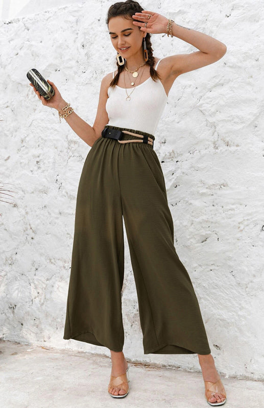 Pantalones casuales rectos ajustados de cintura alta y pierna ancha 