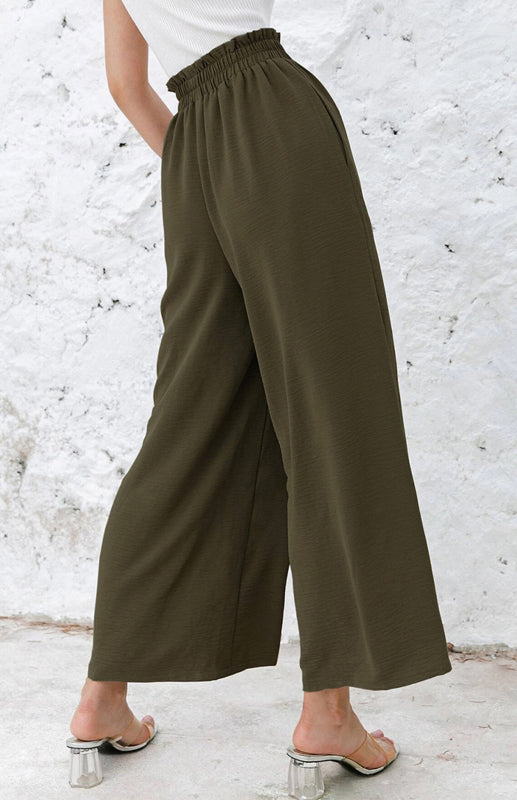 Pantalones casuales rectos ajustados de cintura alta y pierna ancha 