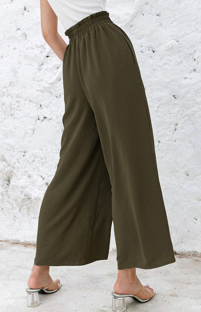 Pantalones casuales rectos ajustados de cintura alta y pierna ancha 