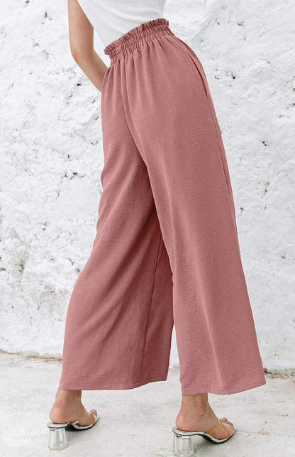 Pantalones casuales rectos ajustados de cintura alta y pierna ancha 