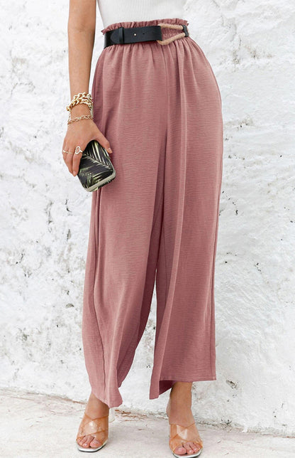 Pantalones casuales rectos ajustados de cintura alta y pierna ancha 
