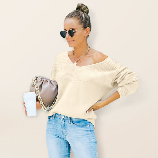 Suéter de manga larga con cuello en V para mujer, nuevo estilo europeo y americano, para otoño e invierno. 