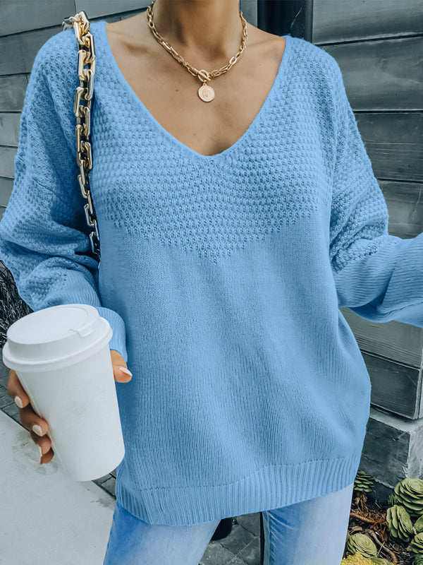 Suéter de manga larga con cuello en V para mujer, nuevo estilo europeo y americano, para otoño e invierno. 