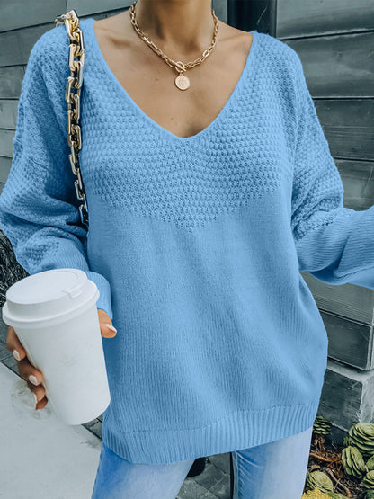 Suéter de manga larga con cuello en V para mujer, nuevo estilo europeo y americano, para otoño e invierno. 