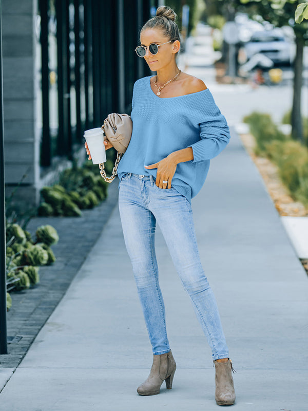 Suéter de manga larga con cuello en V para mujer, nuevo estilo europeo y americano, para otoño e invierno. 