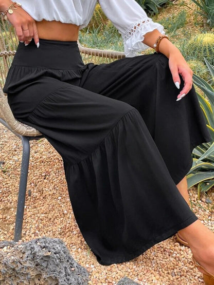 Pantalones casuales holgados de cintura alta de algodón y lino con pierna ancha para mujer 