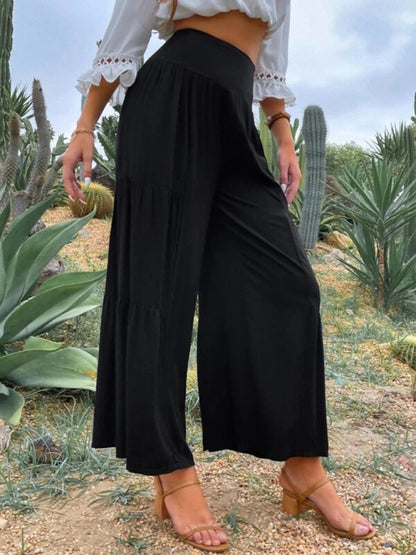 Pantalones casuales holgados de cintura alta de algodón y lino con pierna ancha para mujer 