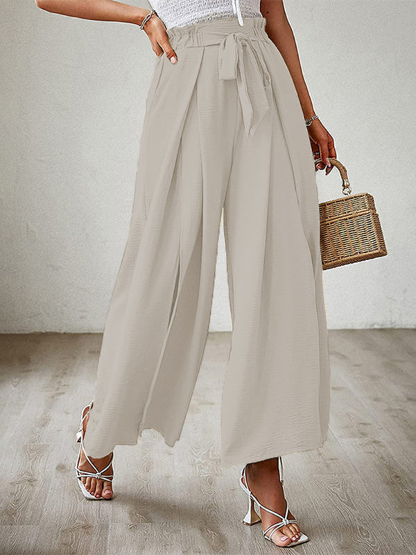 Pantalones anchos plisados ​​de cintura alta con lazo y cinturón, nuevos. 