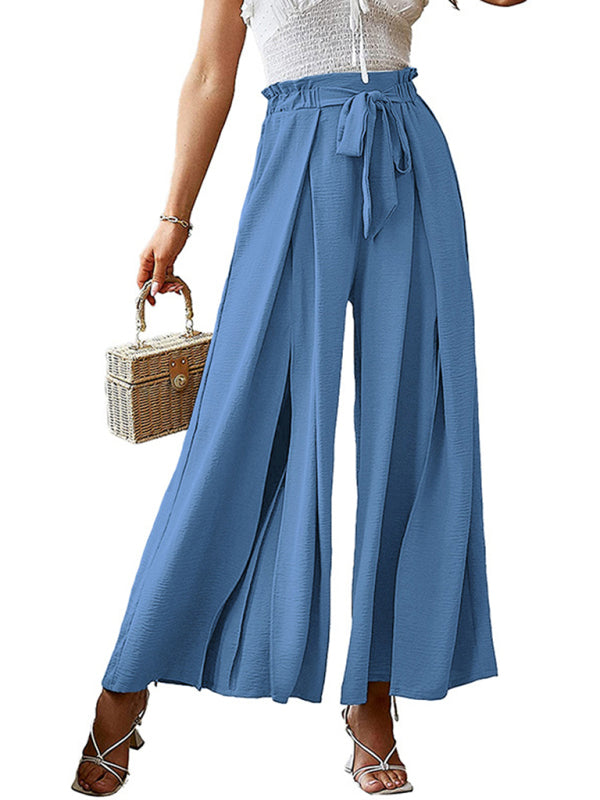 Pantalones anchos plisados ​​de cintura alta con lazo y cinturón, nuevos. 