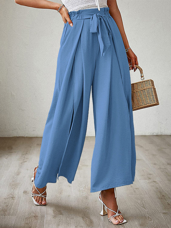 Pantalones anchos plisados ​​de cintura alta con lazo y cinturón, nuevos. 