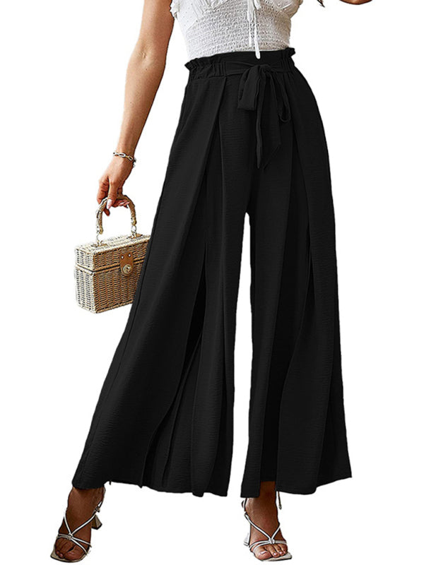 Pantalones anchos plisados ​​de cintura alta con lazo y cinturón, nuevos. 