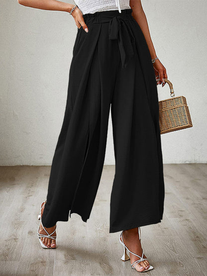 Pantalones anchos plisados ​​de cintura alta con lazo y cinturón, nuevos. 