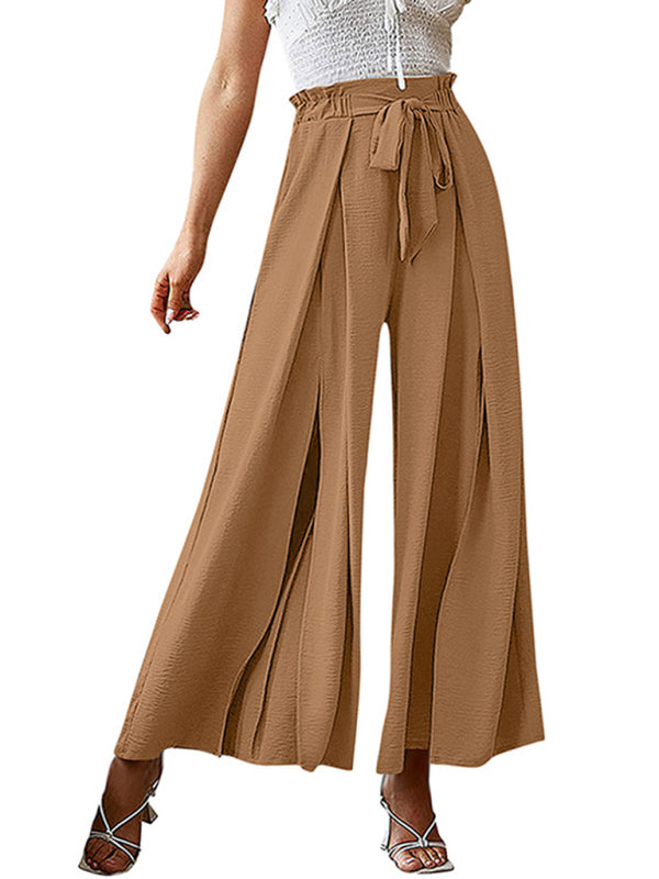 Pantalones anchos plisados ​​de cintura alta con lazo y cinturón, nuevos. 