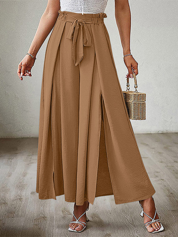 Pantalones anchos plisados ​​de cintura alta con lazo y cinturón, nuevos. 