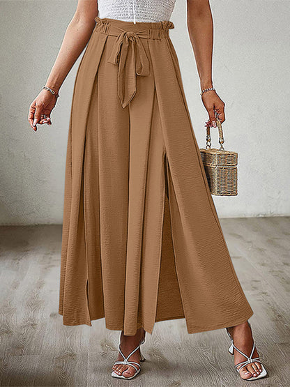 Pantalones anchos plisados ​​de cintura alta con lazo y cinturón, nuevos. 