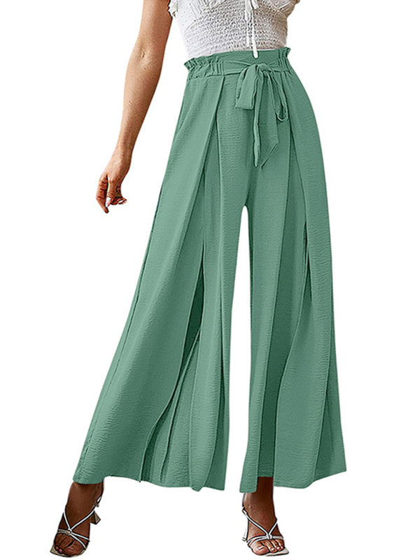 Pantalones anchos plisados ​​de cintura alta con lazo y cinturón, nuevos. 