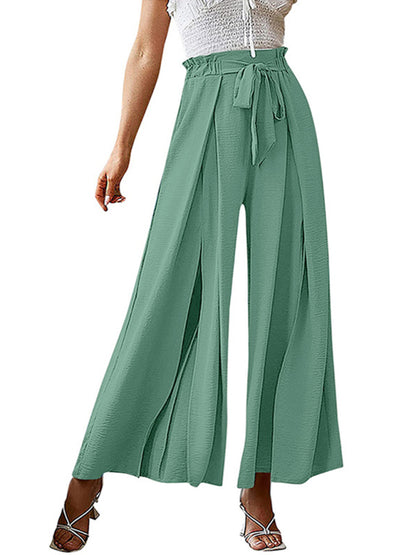 Pantalones anchos plisados ​​de cintura alta con lazo y cinturón, nuevos. 