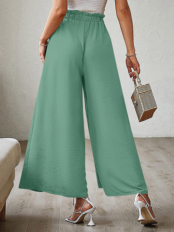 Pantalones anchos plisados ​​de cintura alta con lazo y cinturón, nuevos. 