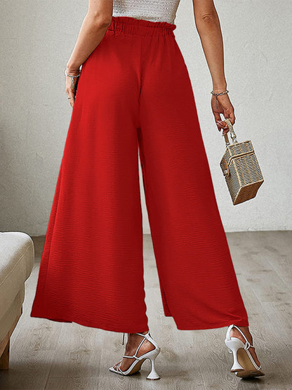 Pantalones anchos plisados ​​de cintura alta con lazo y cinturón, nuevos. 
