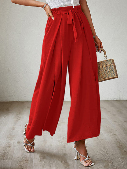 Pantalones anchos plisados ​​de cintura alta con lazo y cinturón, nuevos. 