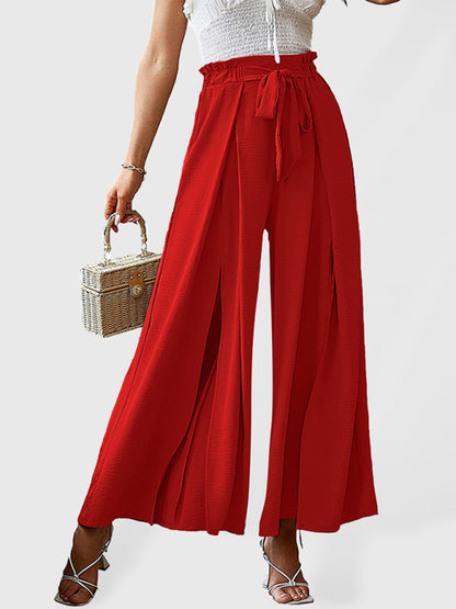 Pantalones anchos plisados ​​de cintura alta con lazo y cinturón, nuevos. 