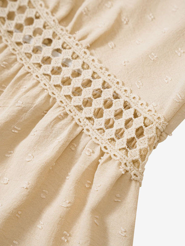 Vestido de mujer con escote en V, mangas con volantes y encaje 