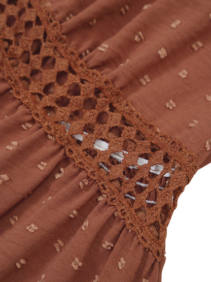 Vestido de mujer con escote en V, mangas con volantes y encaje 