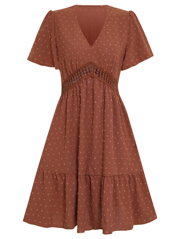 Vestido de mujer con escote en V, mangas con volantes y encaje 