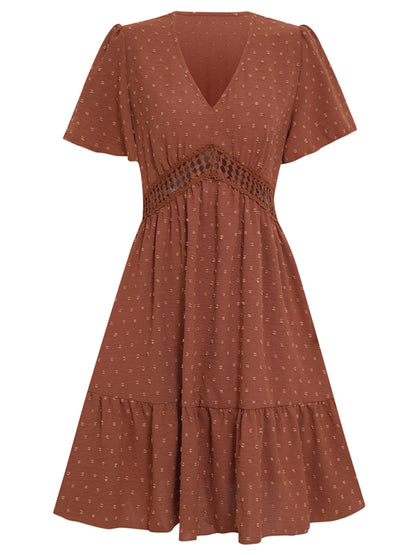 Vestido de mujer con escote en V, mangas con volantes y encaje 