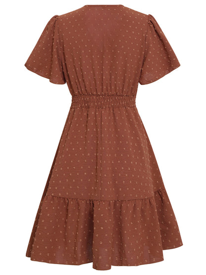 Vestido de mujer con escote en V, mangas con volantes y encaje 