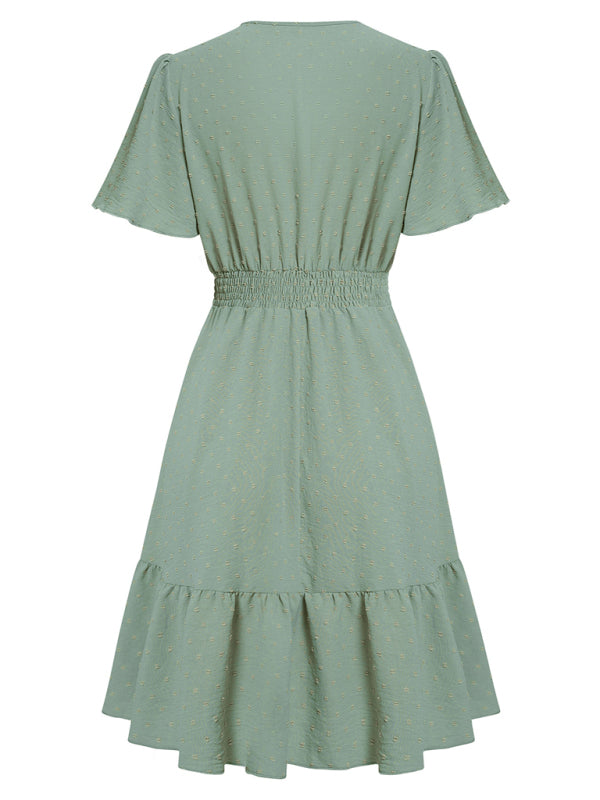Vestido de mujer con escote en V, mangas con volantes y encaje 