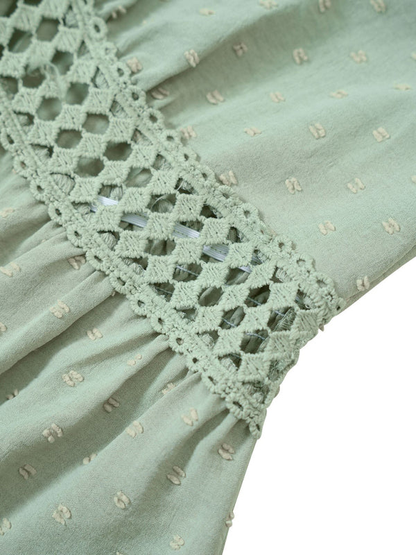 Vestido de mujer con escote en V, mangas con volantes y encaje 