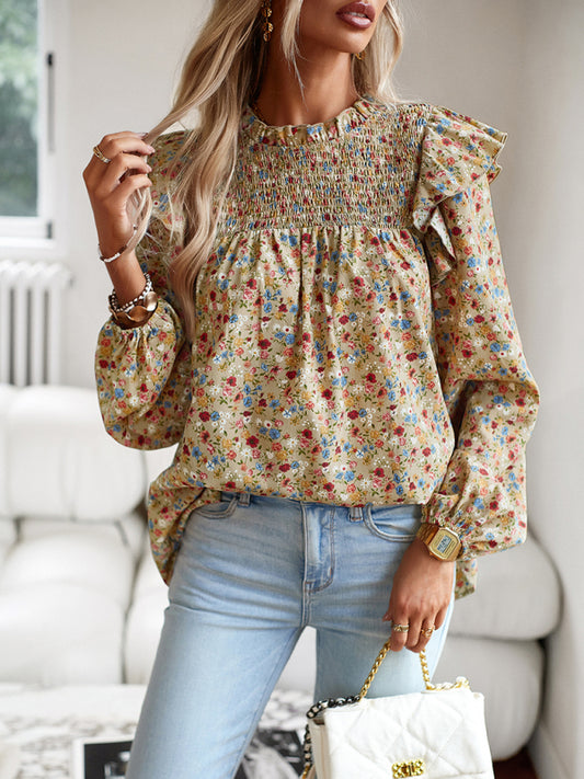 Blusa de manga larga con estampado floral y feminidad para uso diario 
