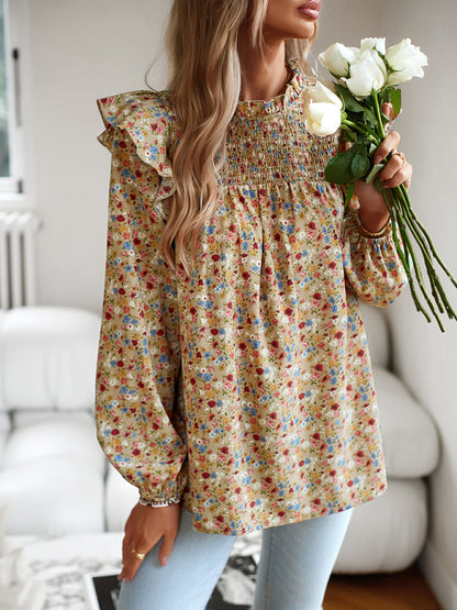 Blusa de manga larga con estampado floral y feminidad para uso diario 