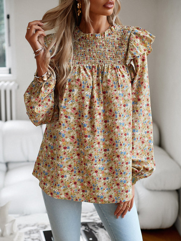 Blusa de manga larga con estampado floral y feminidad para uso diario 