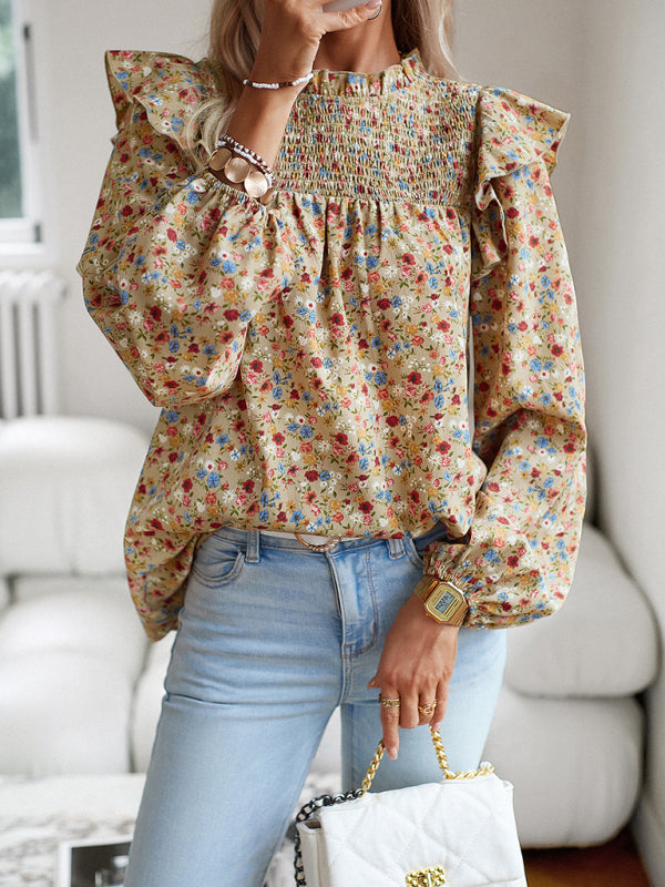 Blusa de manga larga con estampado floral y feminidad para uso diario 