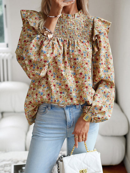 Blusa de manga larga con estampado floral y feminidad para uso diario 