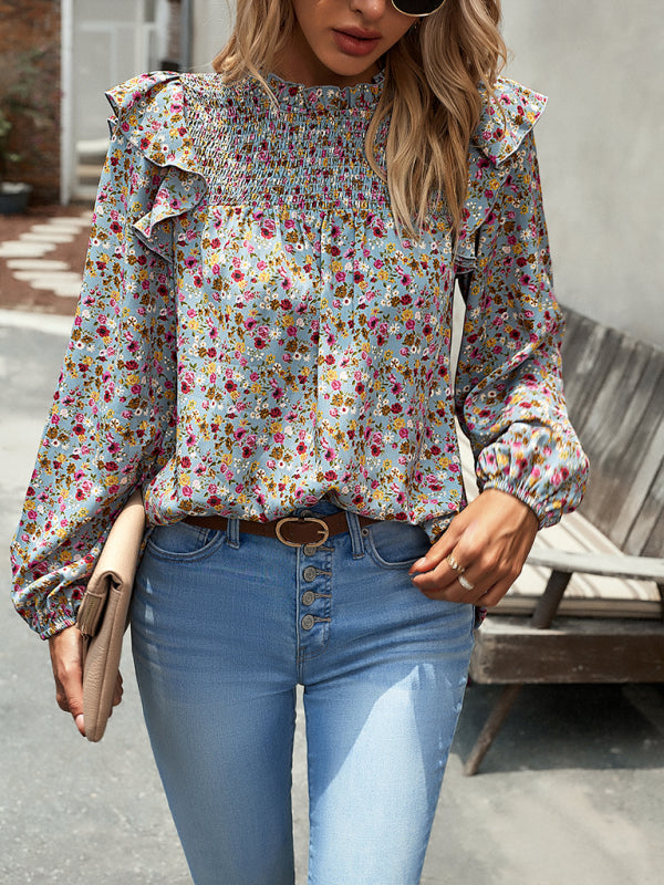 Blusa de manga larga con estampado floral y feminidad para uso diario 