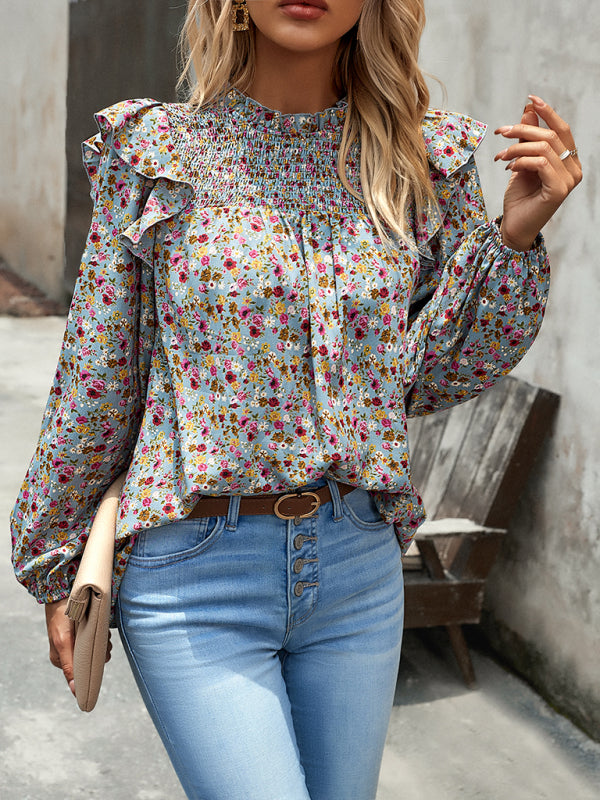 Blusa de manga larga con estampado floral y feminidad para uso diario 