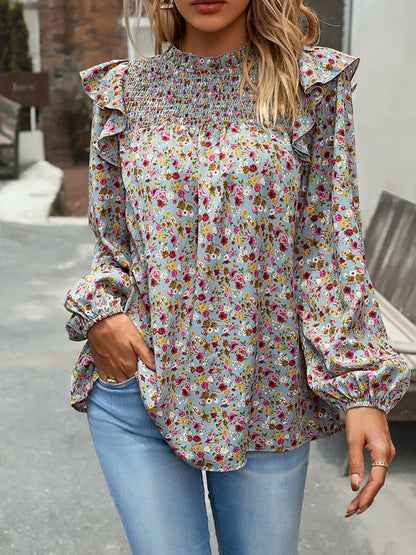 Blusa de manga larga con estampado floral y feminidad para uso diario 
