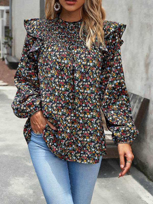 Blusa de manga larga con estampado floral y feminidad para uso diario 