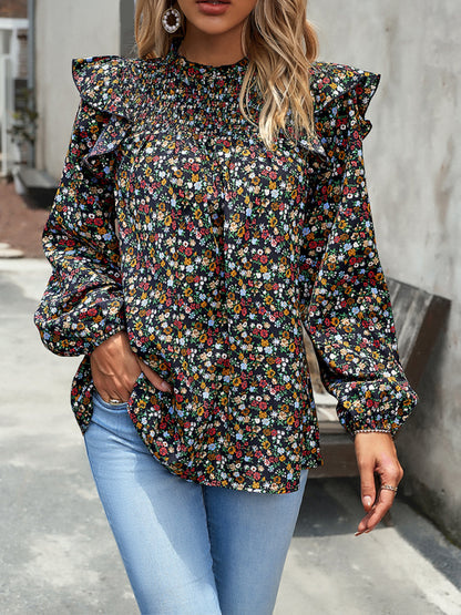 Blusa de manga larga con estampado floral y feminidad para uso diario 