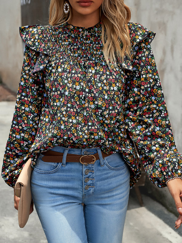 Blusa de manga larga con estampado floral y feminidad para uso diario 