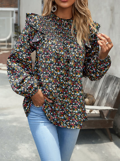 Blusa de manga larga con estampado floral y feminidad para uso diario 