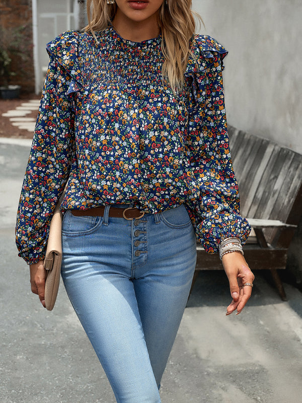 Blusa de manga larga con estampado floral y feminidad para uso diario 
