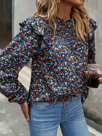 Blusa de manga larga con estampado floral y feminidad para uso diario 