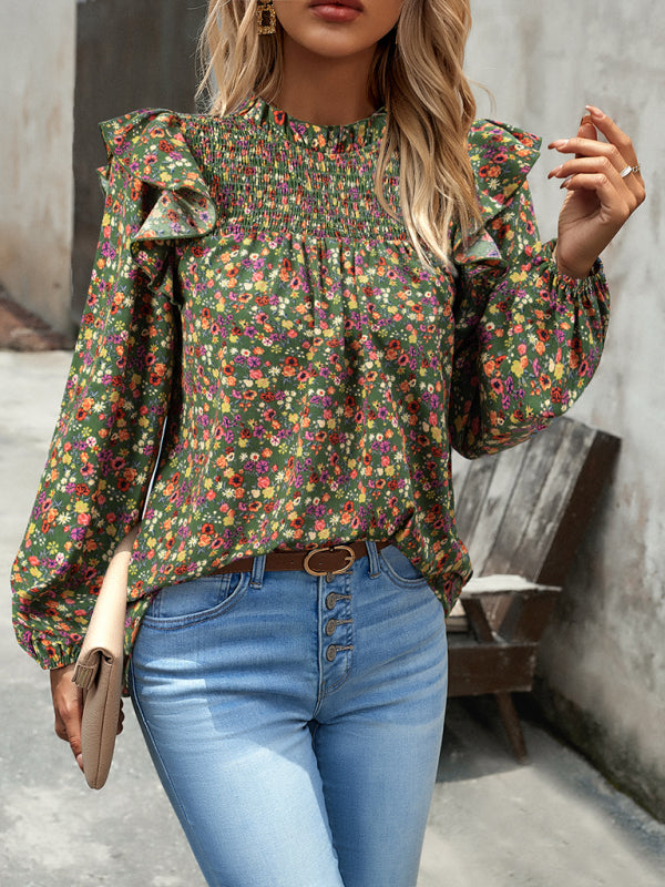 Blusa de manga larga con estampado floral y feminidad para uso diario 