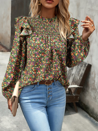 Blusa de manga larga con estampado floral y feminidad para uso diario 
