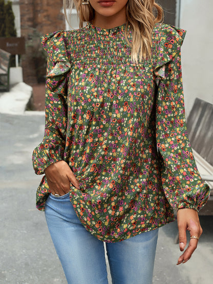 Blusa de manga larga con estampado floral y feminidad para uso diario 